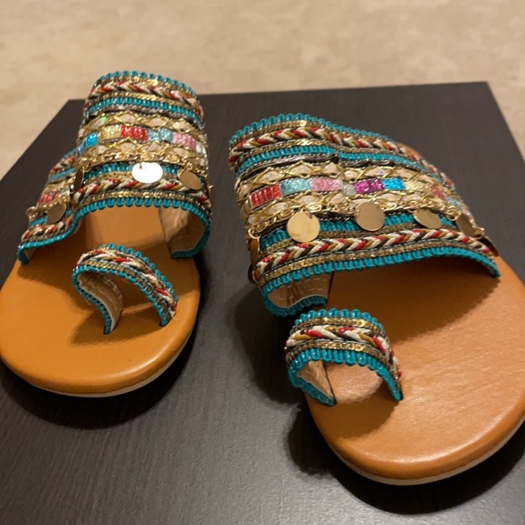 NEW Colorful raised beads and chains summer fun slip-ons. Indian look - Picture 2 of 7